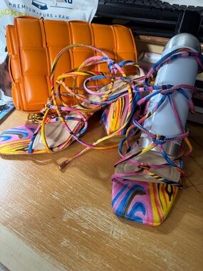Jessica Simpson Multicolor Tie-Strap Block Heel Sandals